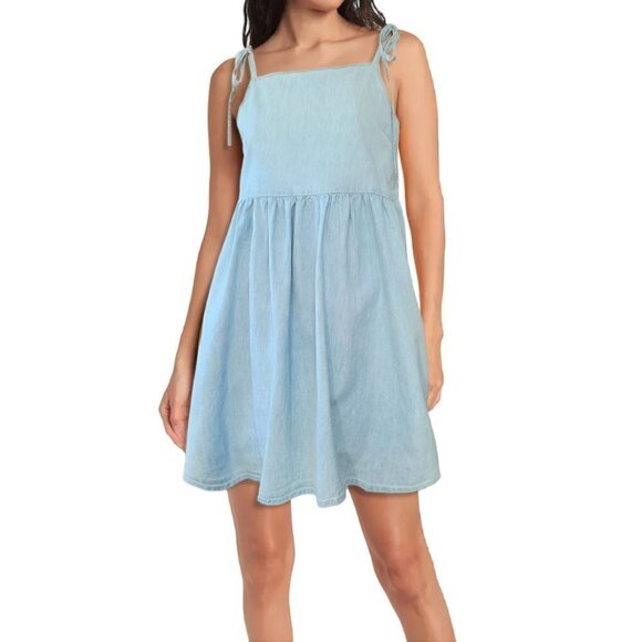 NWT ASOS Tie Straps Lightweight Denim Mini Dress - Picture 1 of 4